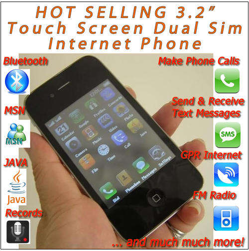 HOT SELLING 3.2" TOUCH SCREEN DUAL SIM INTERNET PHONE (black color)