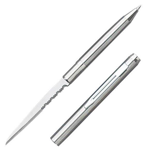 Ink Pen Knife with Partially Serrated Edge - Silver Finish