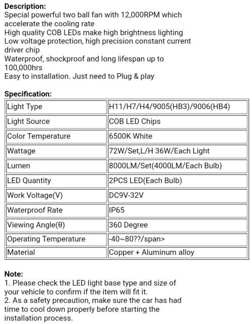 H7 led headlight bulbs
