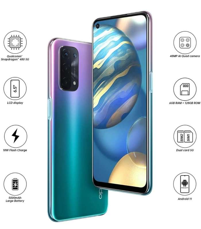 Oppo A74, 128GB, 6GB RAM, 5G, Fantastic Purple