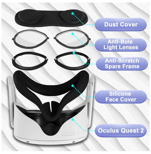 Oculus Quest 2:Anti-Blue Light Lens+VR Lens Dust Cover+ Silicon face Cover + Case