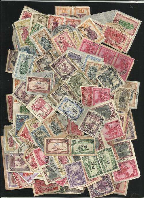 Belgish (Congo). More than 110 used stamps on paper. Duplications.