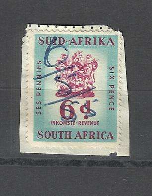 Union. 1 x 6d Used Revenue stamp on paper
