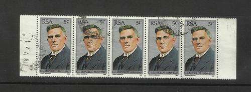 RSA. Strip of 5 x 5c stamps. Used not hinged