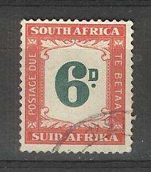 Union.  1 x 6d Postage due stamp. Suid Afrika hyphenated. Used slightly hinged