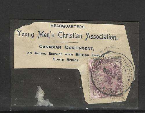 Great Britain. 1 x 1d used stamp on paper. Young Men's Christian Association. Canadian Contingentn