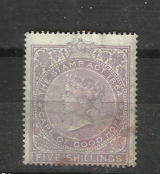 Cape of Good Hope. 1 x 5/- the stamp act 1864 stamp. Used/rust