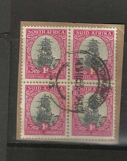 Union. Block of 4 x 1d used ship stamps on paper