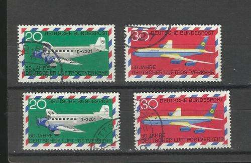 Deutsche Bundepost. 2 Groups of 2 aeroplane stamps each. Used slightly hinged