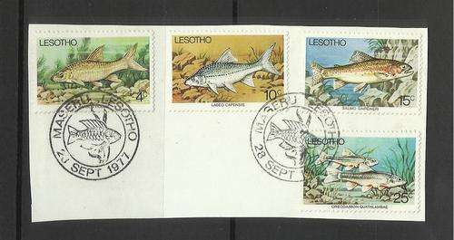 Lesotho. Set of 4 used fish stamps on paper