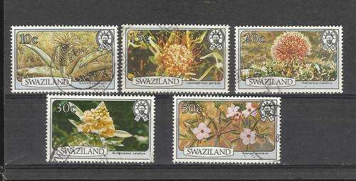 Swaziland.  Group of 5 flower stamps. Used slightly hinged