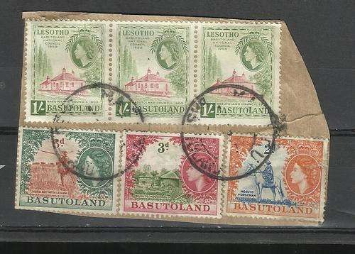 Basutoland and Lesotho. Used stamps on paper