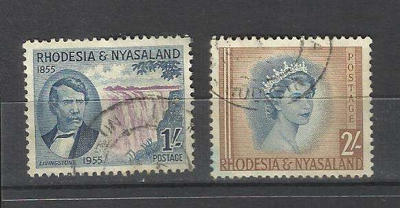 Rhodesia & Nyasaland.  1/- and 2/- stamps. Used/hinged