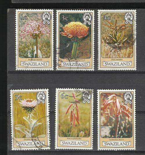 Swaziland. Group of 6 Flower stamps. Used slightly hinged