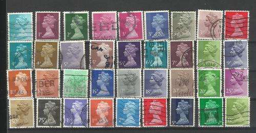 Great Britain. 36 Different Q/E stamps. Used vew very slightly hinged