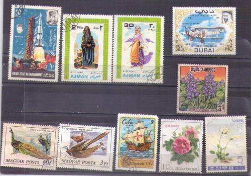 Worldwide.10 Different thematic stamps. Some groups. Used some with rust at the back