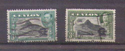 Ceylon. 2x 3c Stamps. Different colours. Used very slightly hinged