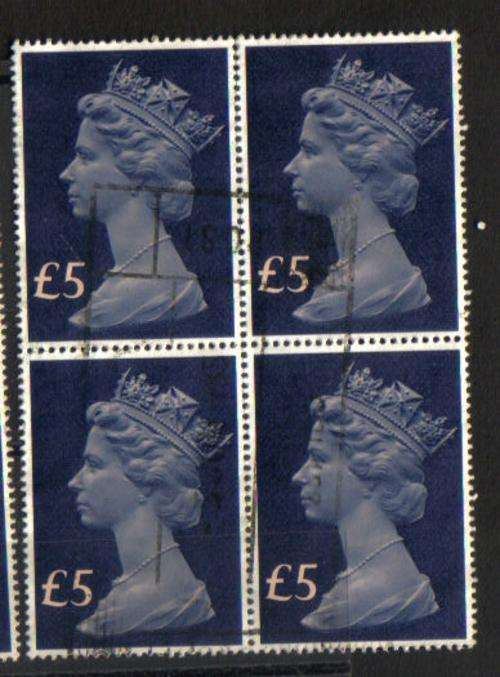 Great Britain. 1 Block of 4 x 5 pound stamps. Used not hinged