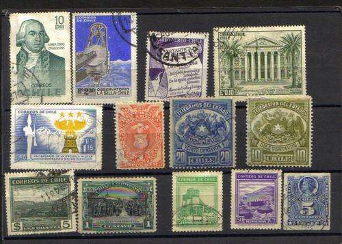 Chile. 13 Stamps. Used some hinged