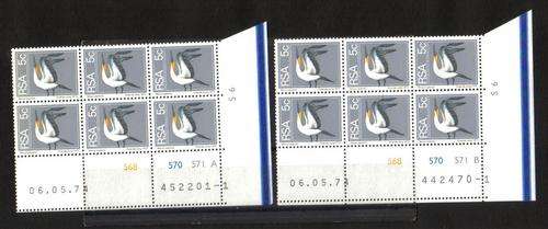 RSA. Two control blocks of 6 stamps each. 568-571. A and B. MNH
