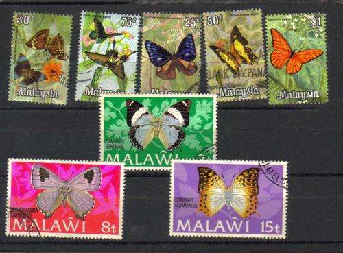 Worldwide. 8 Butterfly stamps. Used/hinged
