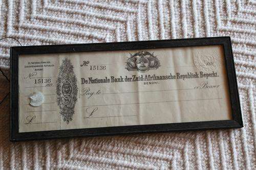 ORIGINAL ZUID-AFRIKAANSCHE REPUBLIEK CHEQUE - 1890'S