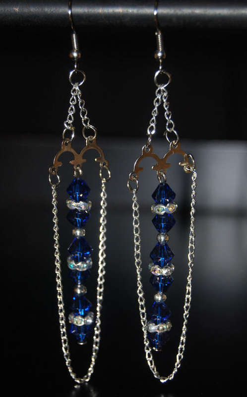 Midnight Blue crystals/silver rhondelles Chain Chandelier Earrings