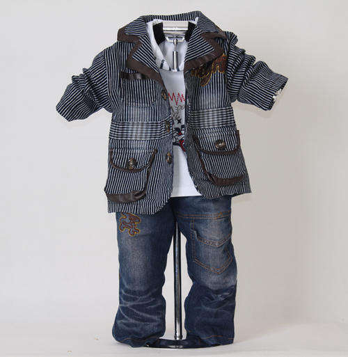 Black Striped Kids Clothes Set For Boys 3Pcs: Suit and T Shirt and Jeans (1-3 YRS)