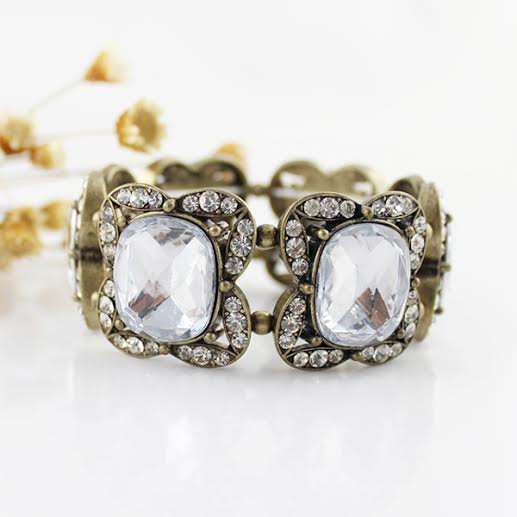 Antique Alloy Rhinestone Elastic Bracelet and Bangle