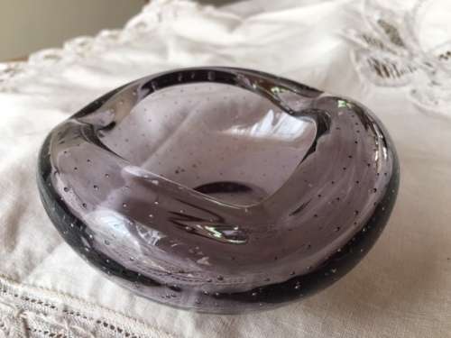 Murano light purple/mauve/smoky bullicante wavy glass bowl