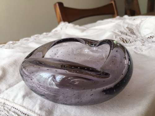Murano light purple/mauve/smoky bullicante wavy glass bowl