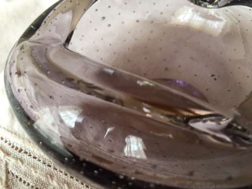 Murano light purple/mauve/smoky bullicante wavy glass bowl