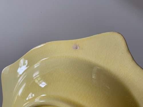 Beautiful Crown Devon yellow `garden path` dessert bowl - repaired