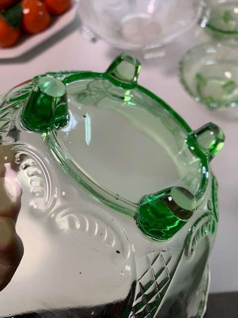 Magnificent pale green art deco glass dessert set - 7 pieces for one bid