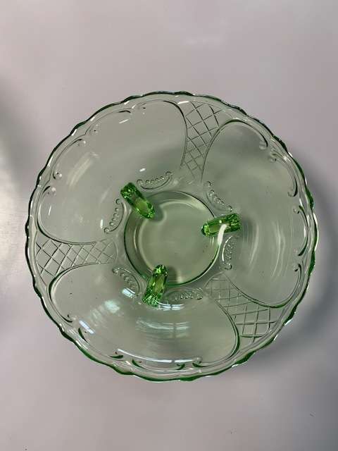 Magnificent pale green art deco glass dessert set - 7 pieces for one bid