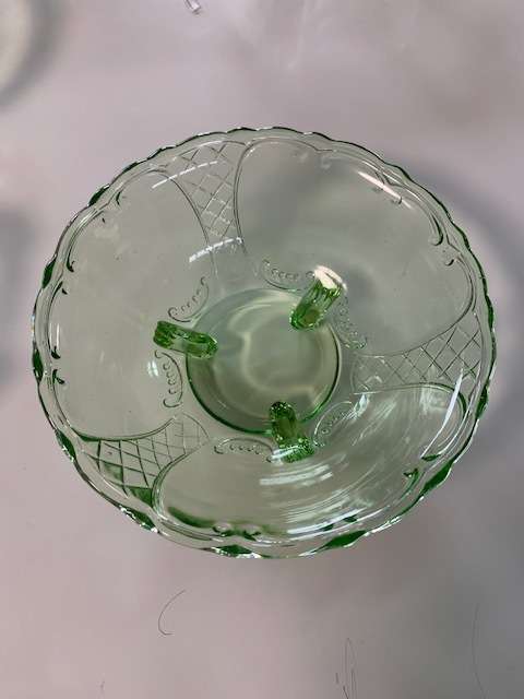 Magnificent pale green art deco glass dessert set - 7 pieces for one bid