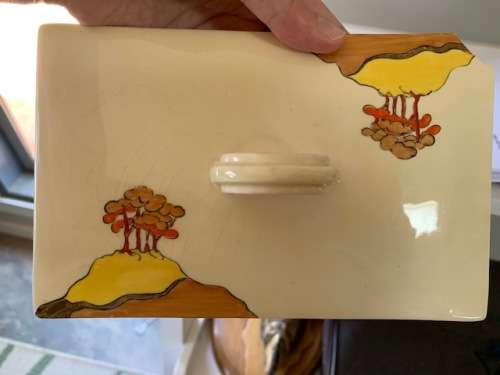Clarice Cliff Biarritz lidded bowl - repaired