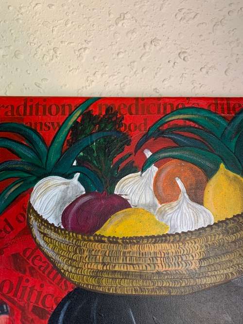 #95 Large satirical artwork in oil by Mary Ann Laing (2009)