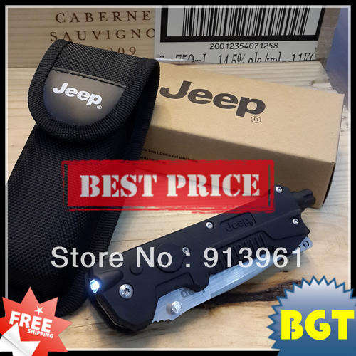 OEM 100% Genuine JEEP 357A Camping Survival Folding Knife+Led Light