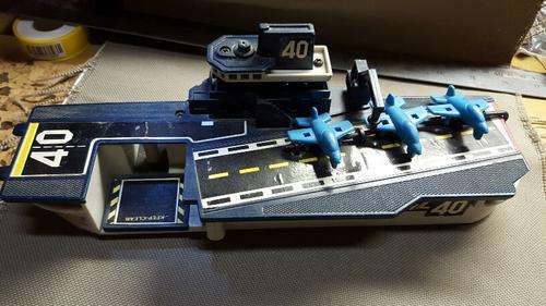 Vintage Tin and plastic Buddy L aircraft carrier with working lift