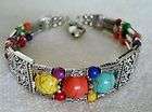 FANCY TIBET SILVER MULTI COLOUR TURQUOISE BEADS BRACELET