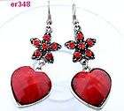 TIBET SILVER HEART EXQUISITE BEADED CRYSTAL DANGLE EARINGS