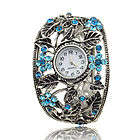 STUNNING CARVED TIBET SILVER  BLUE FLOWER DETAIL BRACELET WATCH