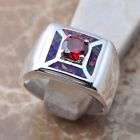 Red FIRE OPAL RED GARNET SILVER STAMPED RING