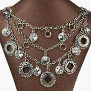 HUGE TIBET SILVER CARVED NEW DIAMANTE NECKLACE