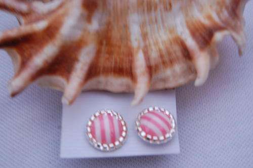 STRIPE BIG BIG PINK AND WHITE EARRINGS STUDS