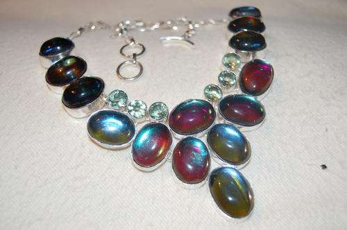 NATURAL GREEN AMETHYST AND MYSTYC TOPAZ NATURAL GEMSTONE WITH CRYSTAL 925 SILVER ELECTRO PLATED NECK