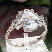 9MM CREATED DIAMOND , 6X NATURAL TOPAZ 18K WHITE GOLD PLATED CARNIVAL PEAR CUT SIZE 8 WEIGHT 6 GRAM