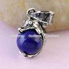 NATURAL LAPIS LAZULI GEMSTONE DOLPHIN INLAID CRYSTAL SILVER PENDANT