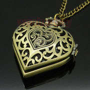BRONZE QUATRZ HEART-SHAPED POCKET WATCH NECKLACE PENDAT WATCH